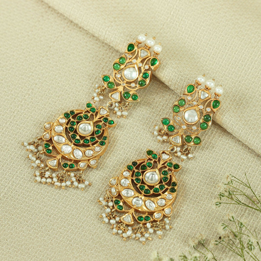 Gracy Green Gold Polished Silver Earrings With Pearl