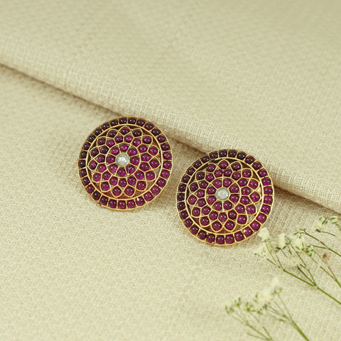 Meher Elegant Circular Floral Silver Earrings