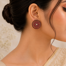 Meher Elegant Circular Floral Silver Earrings