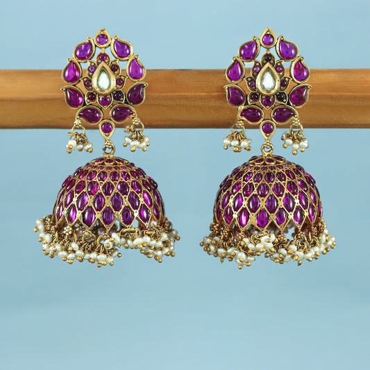 Naysa Pink Gold Plated Silver Earrings With Pearl