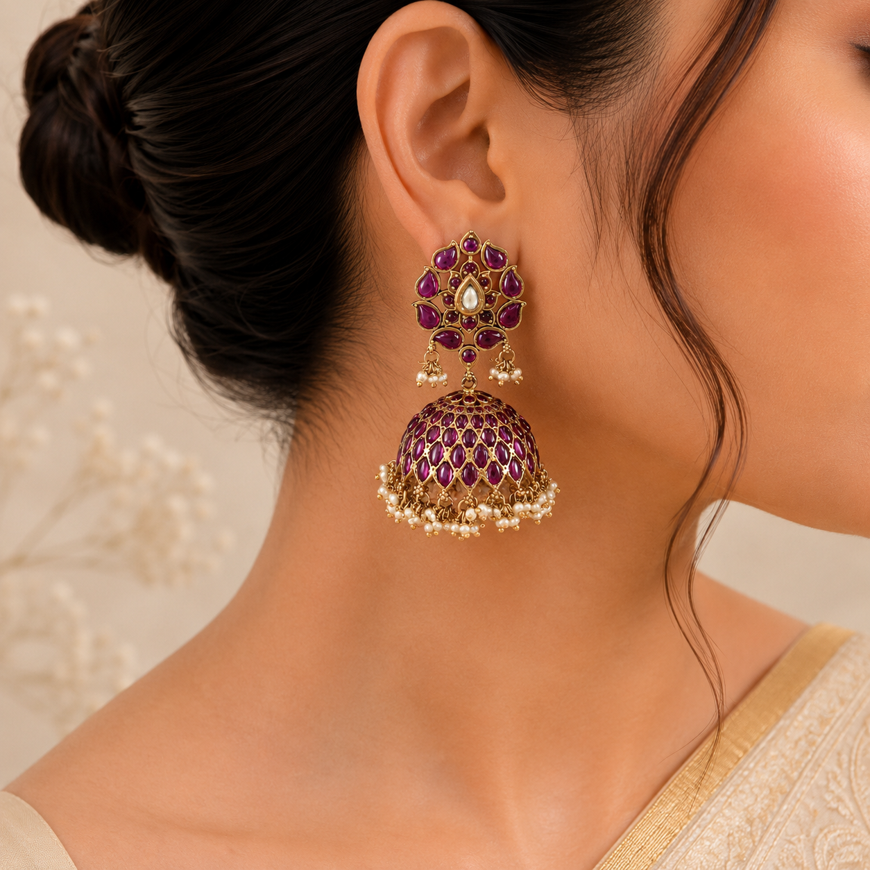 Ruhika Delicate Pearl Silver Jhumki