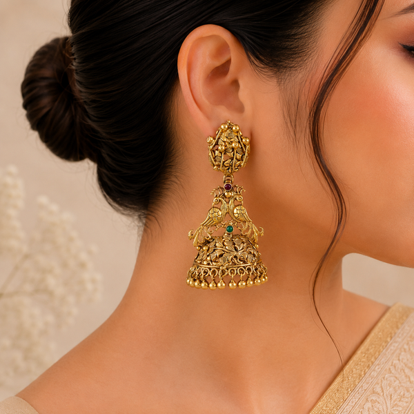 Mayurika Heritage Silver Jhumki