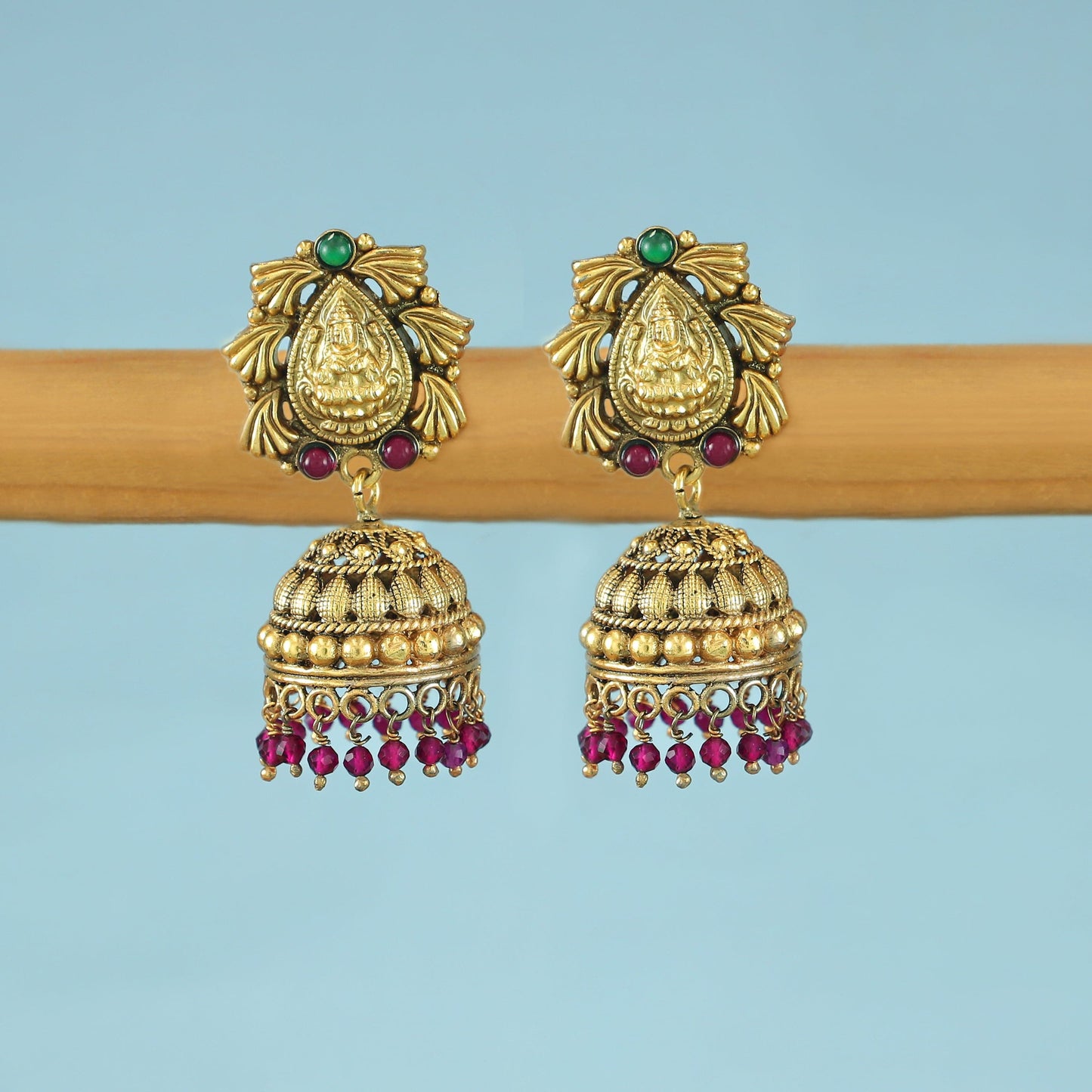 Pranavi Gold Plated Silver Earrings with Deity Motif