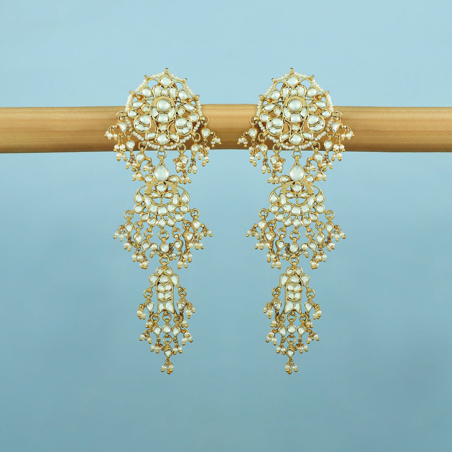 Trisha Gold Plated Kundan Silver Earrings With Pearls