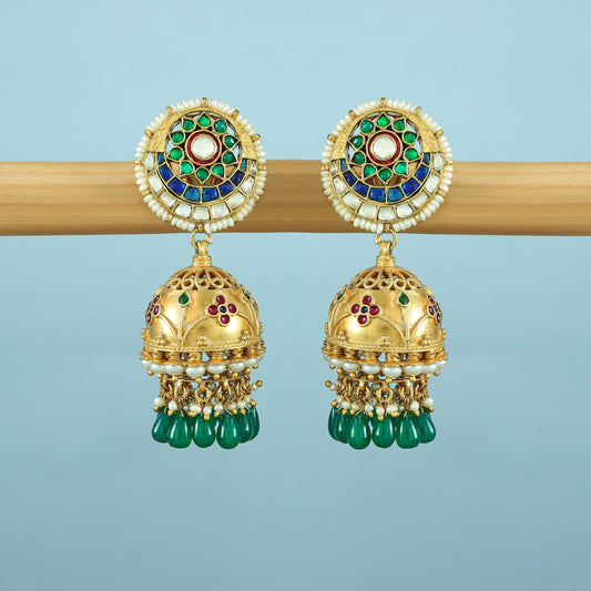 Gracia Multicolored Gold Plated Kundan Silver Earrings