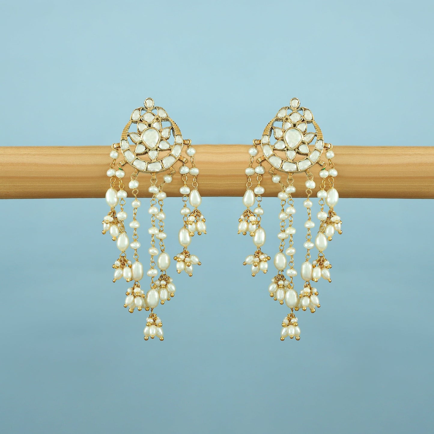 Sasha Gold Plated Kundan Silver Earrings With Pearls