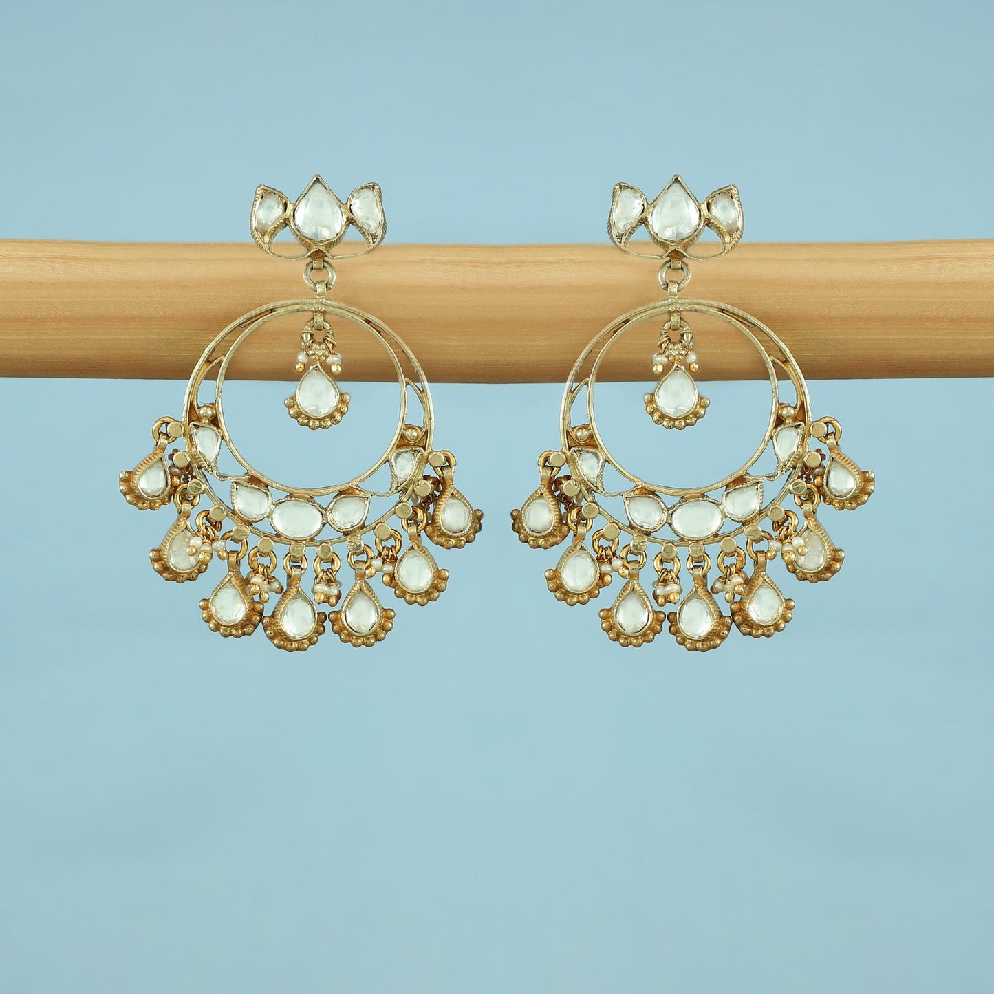 Prisha Gold Plated Kundan Silver Earrings