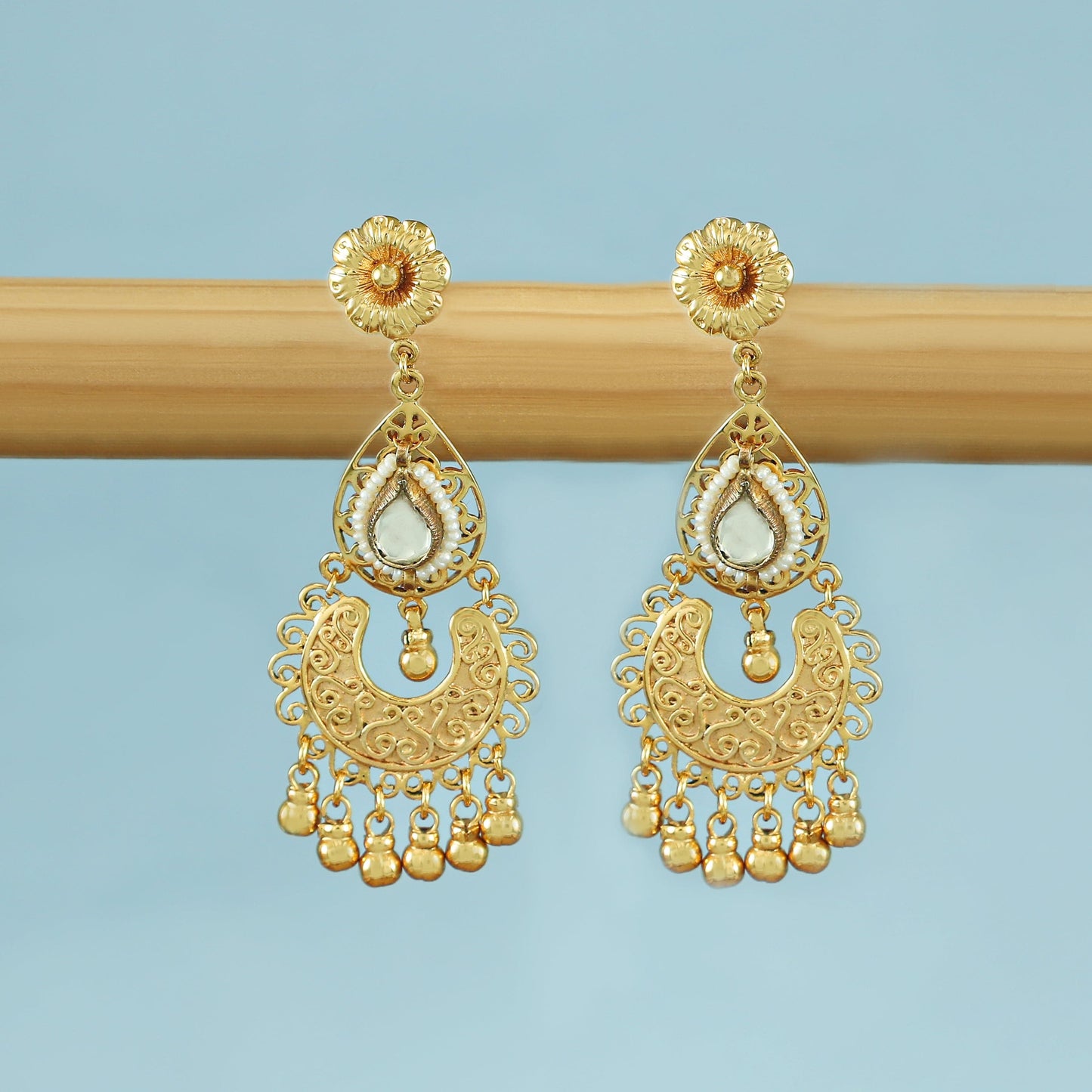 Azeena Gold Plated Kundan Silver Earrings