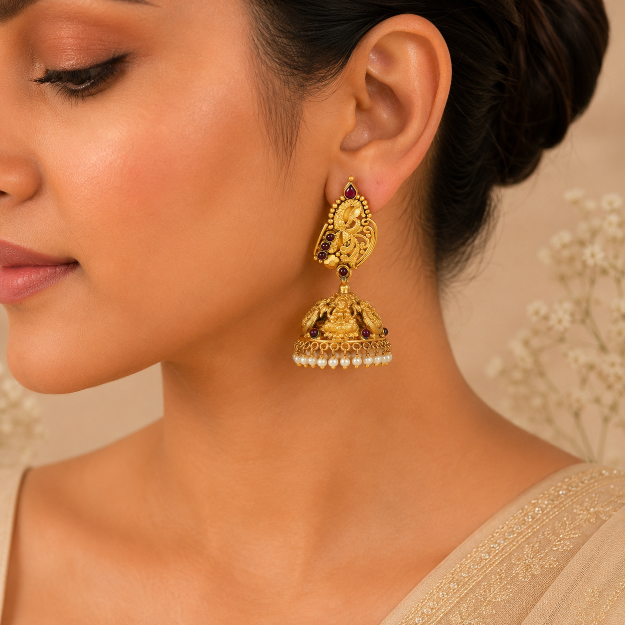 Devanshi Temple Silver Jhumki