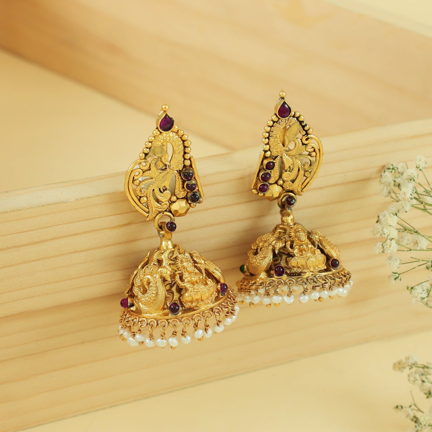 Pakhi Gold Plated Silver Earrings with Deity Motif