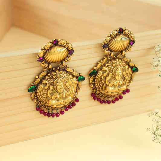 Maanvi Gold Plated Silver Earrings with Deity Motif