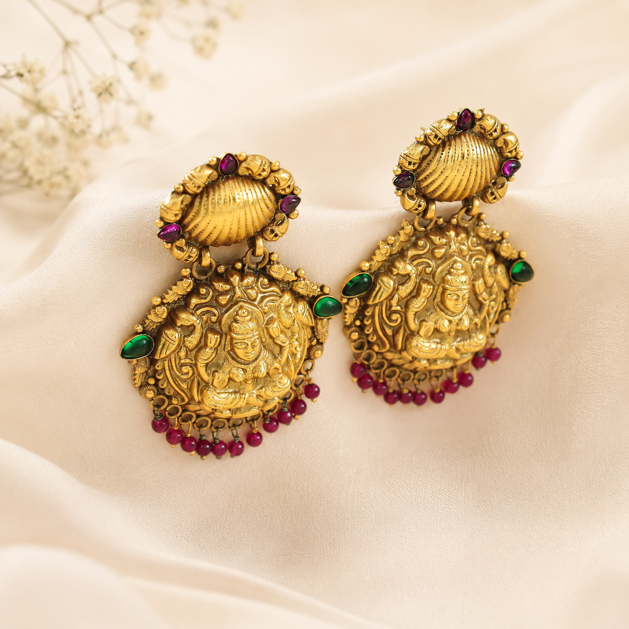 Mahalakshmi Temple Style Silver Earrings