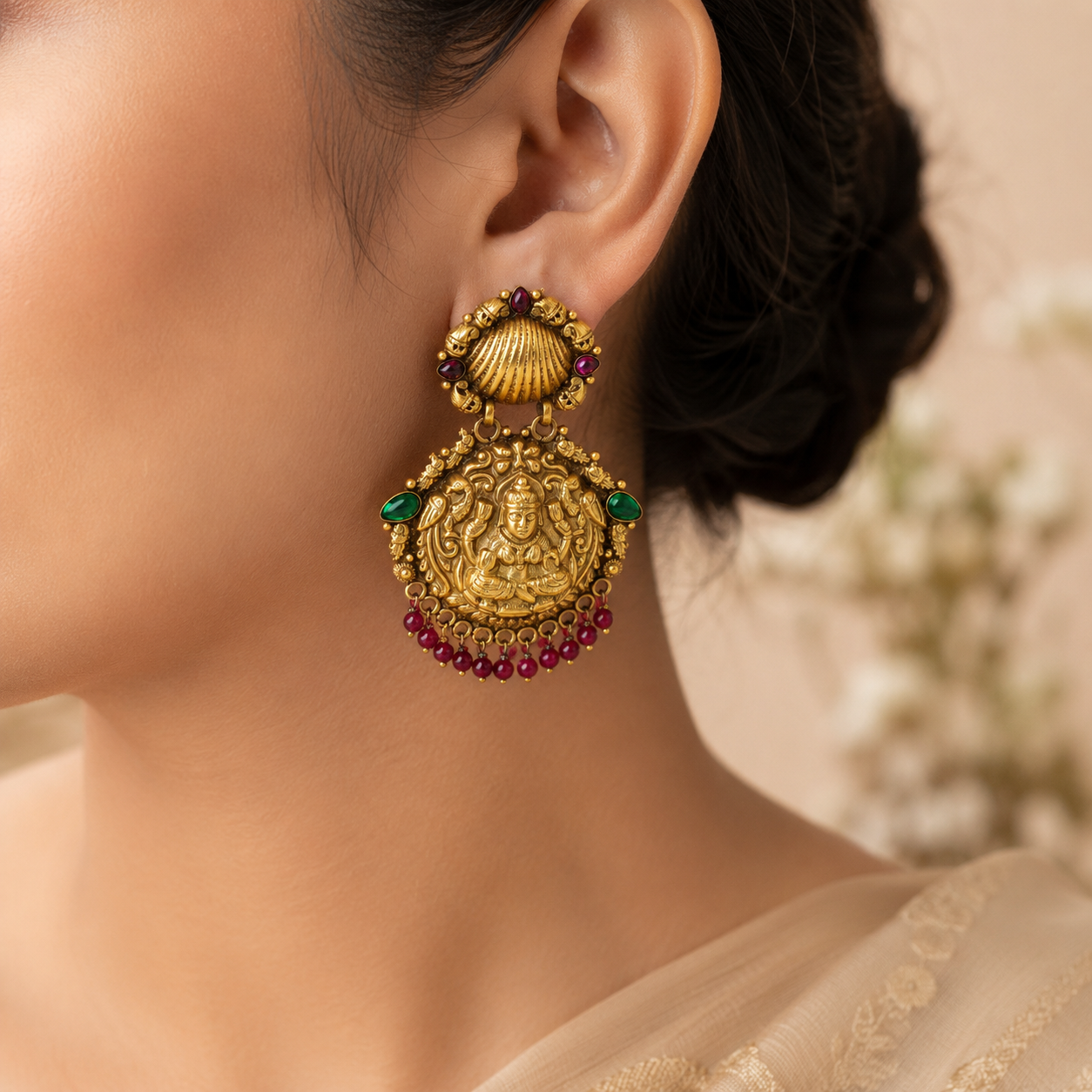 Mahalakshmi Temple Style Silver Earrings
