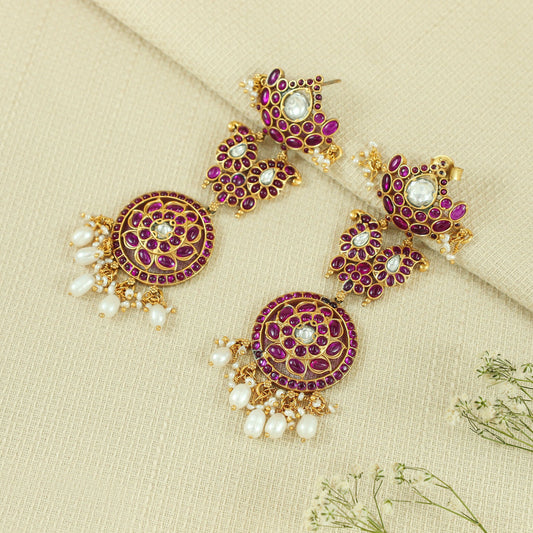 Jasmine Pink Studded Gold Plated Silver Earrings