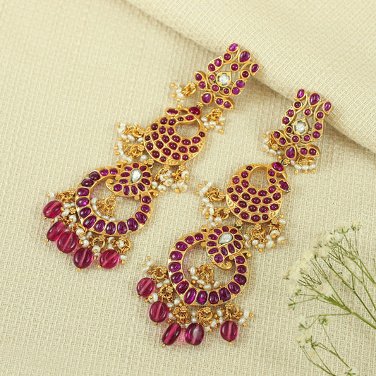 Jhalak Pink Studded Gold Plated Silver Earrings