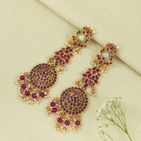 Vaibhavi Ruby Silver Long Earrings
