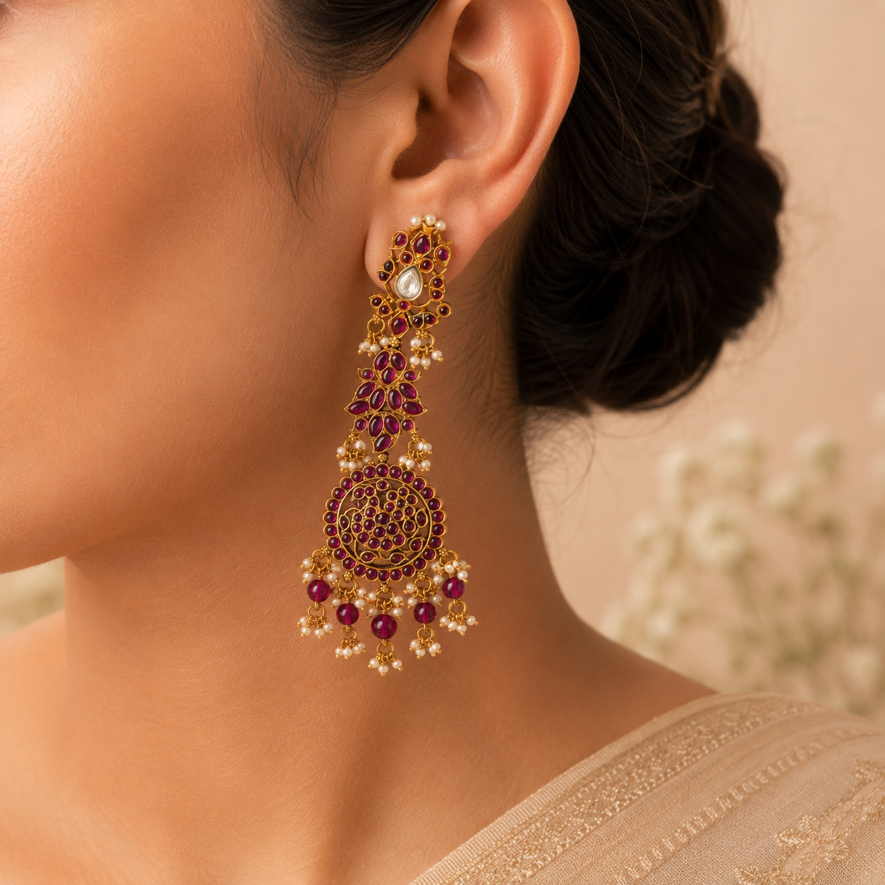 Vaibhavi Ruby Silver Long Earrings