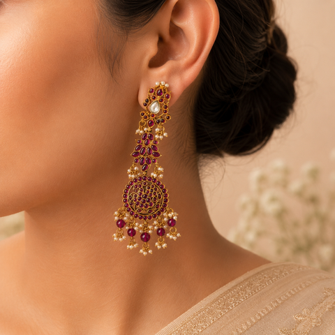 Vaibhavi Ruby Silver Long Earrings