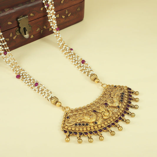 Shrivika Gold Plated Silver Necklace With Deity Motif