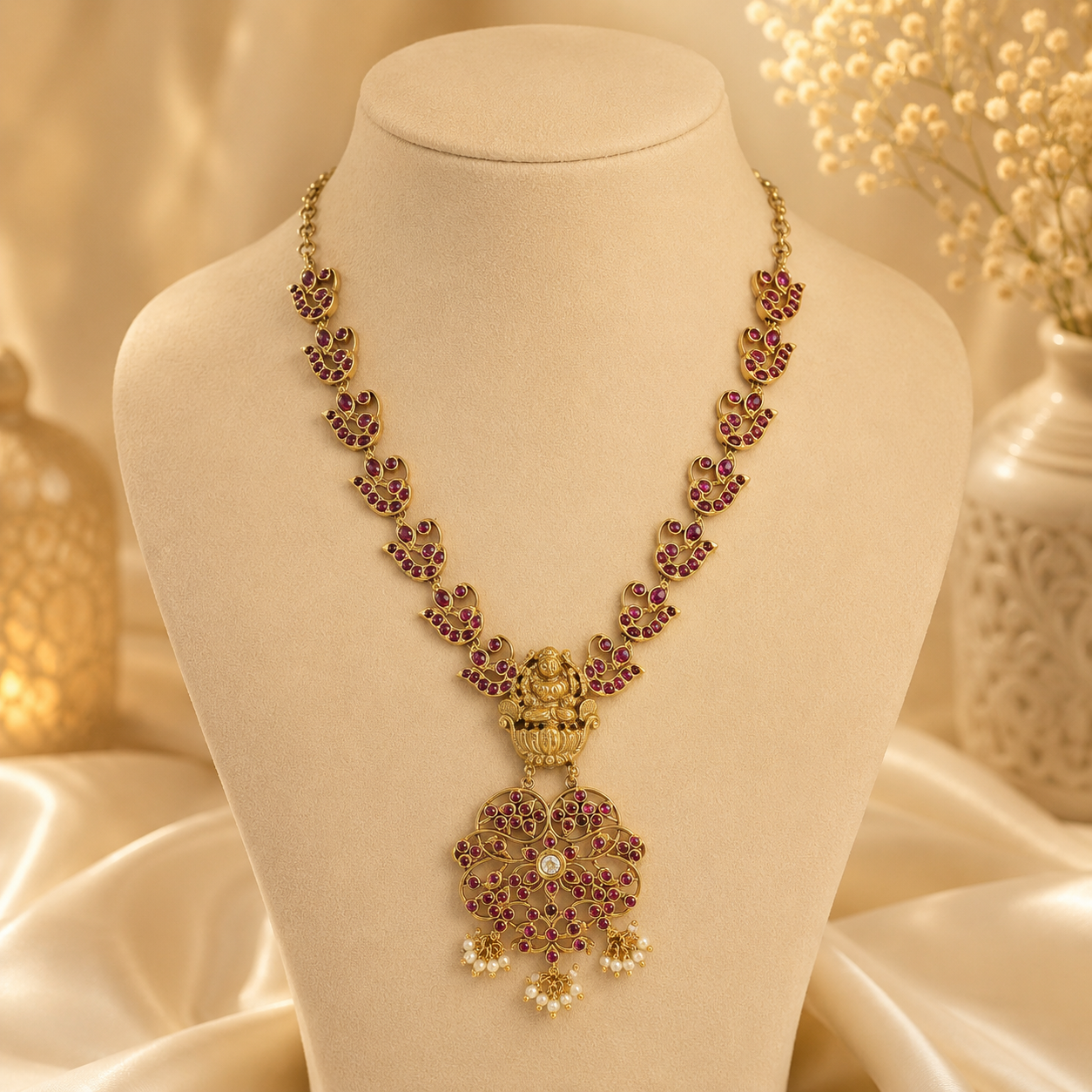 Lakshita Floral Silver Necklace