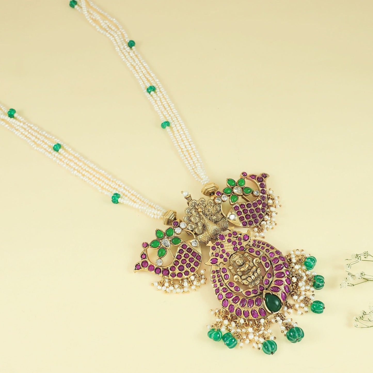 Ishani Pearl Peacock Silver Necklace