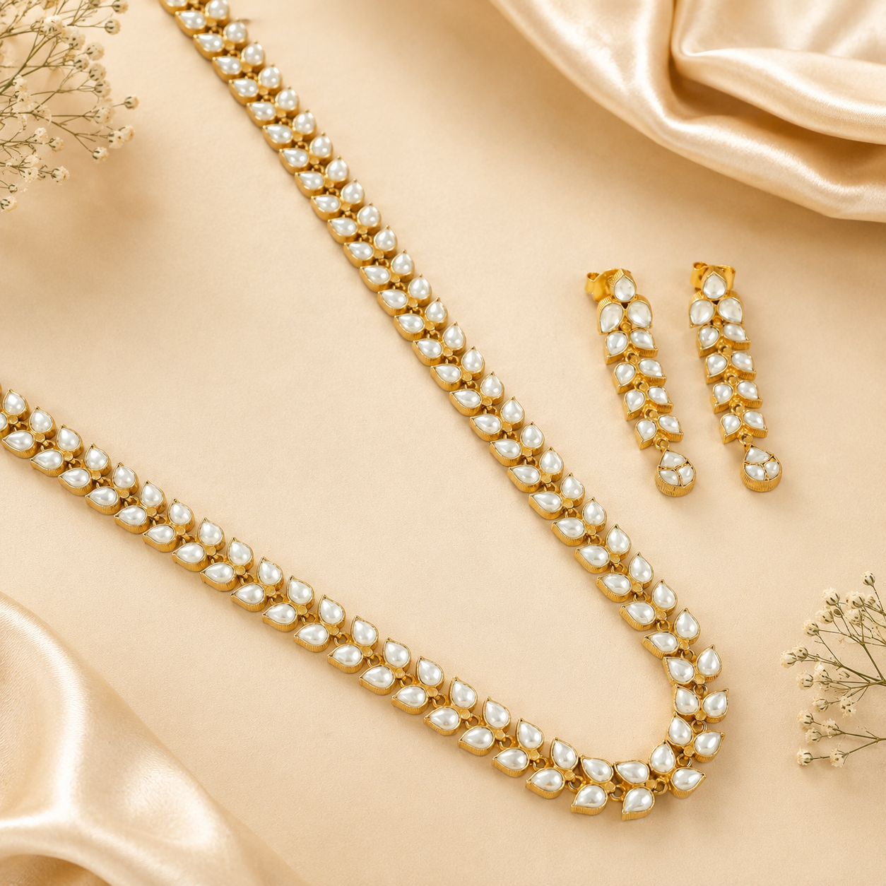 Kashvi Pearl Drop Silver Necklace Set