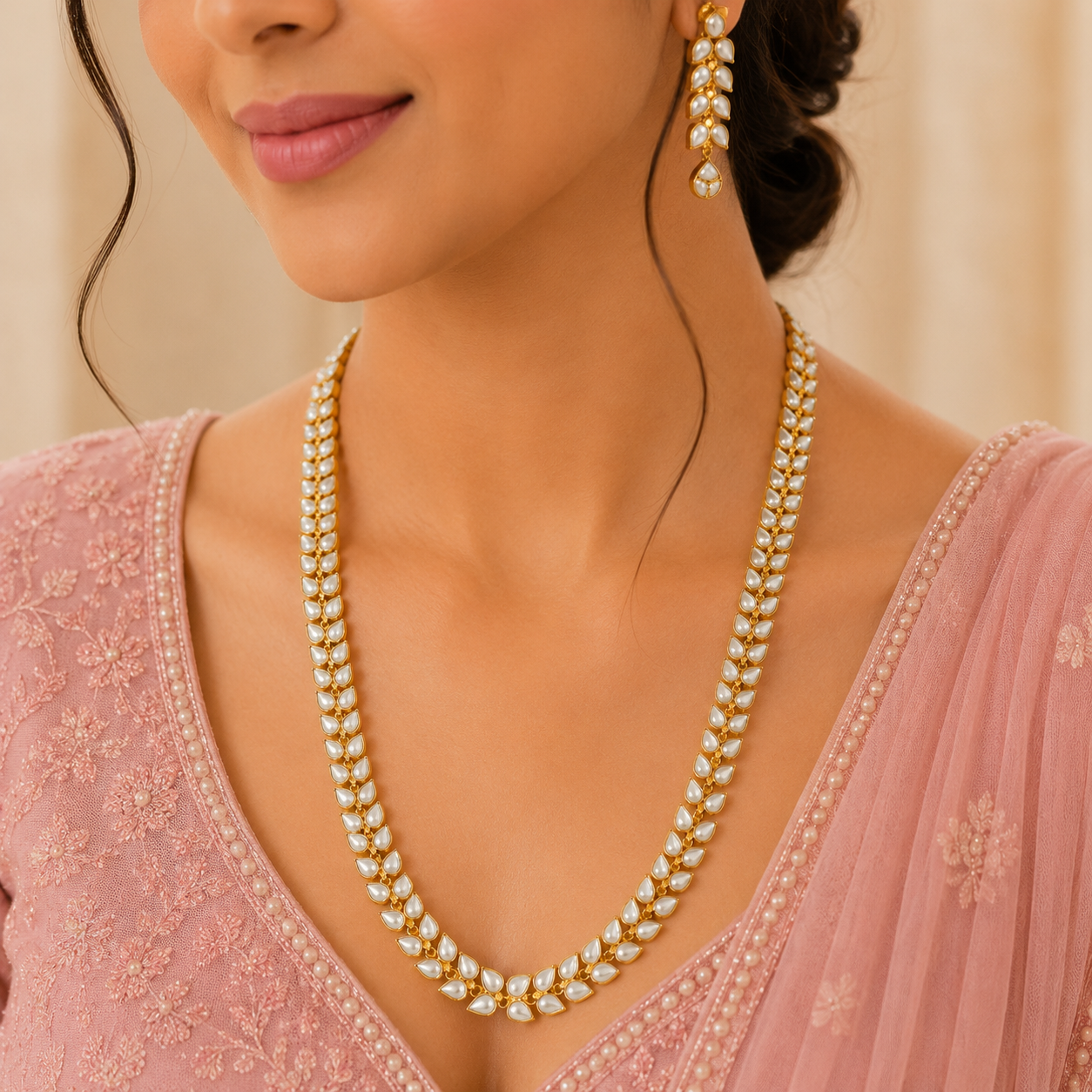 Kashvi Pearl Drop Silver Necklace Set