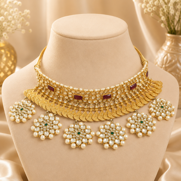 Chhavi Kundan Pearl Silver Choker