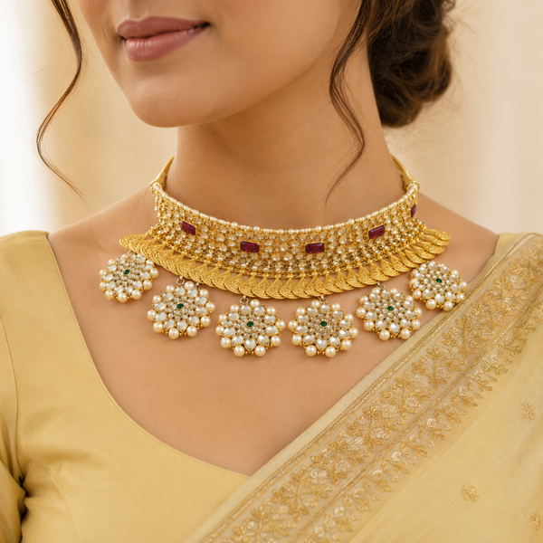 Chhavi Kundan Pearl Silver Choker