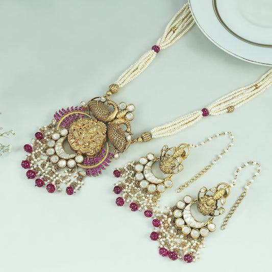 Vidhhi Gold Plated Kundan Silver Necklace Set With Deity Motif