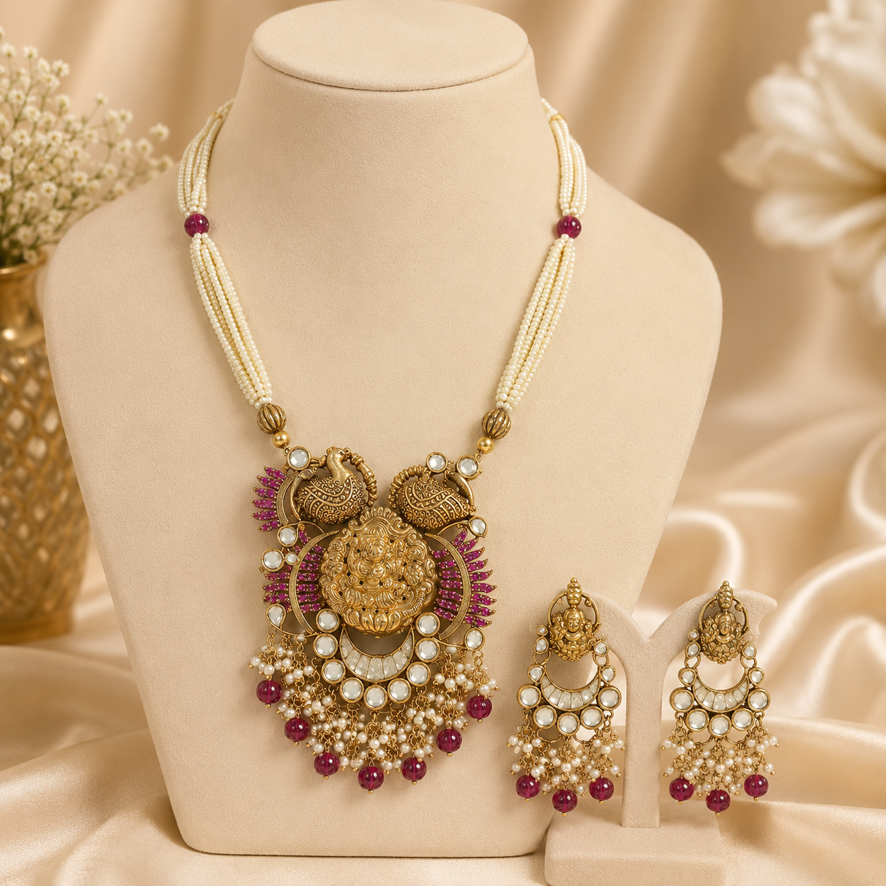 Multi Layer Bead Silver Necklace Set