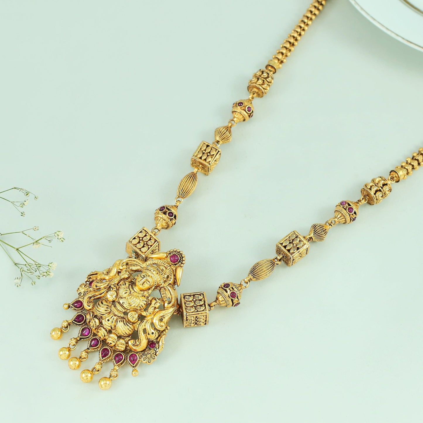 Leena Gold Plated Deity Motif Silver Necklace