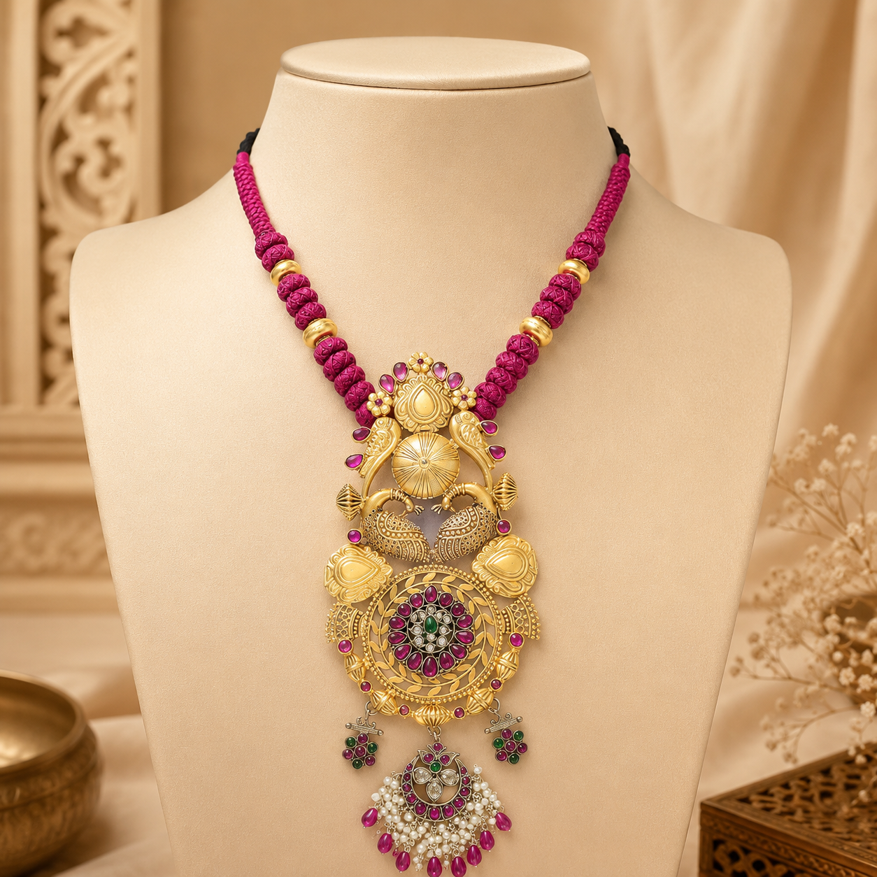 Mayurika Peacock Heritage Silver Necklace