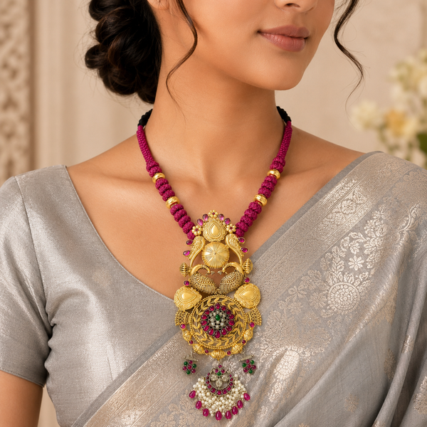 Mayurika Peacock Heritage Silver Necklace
