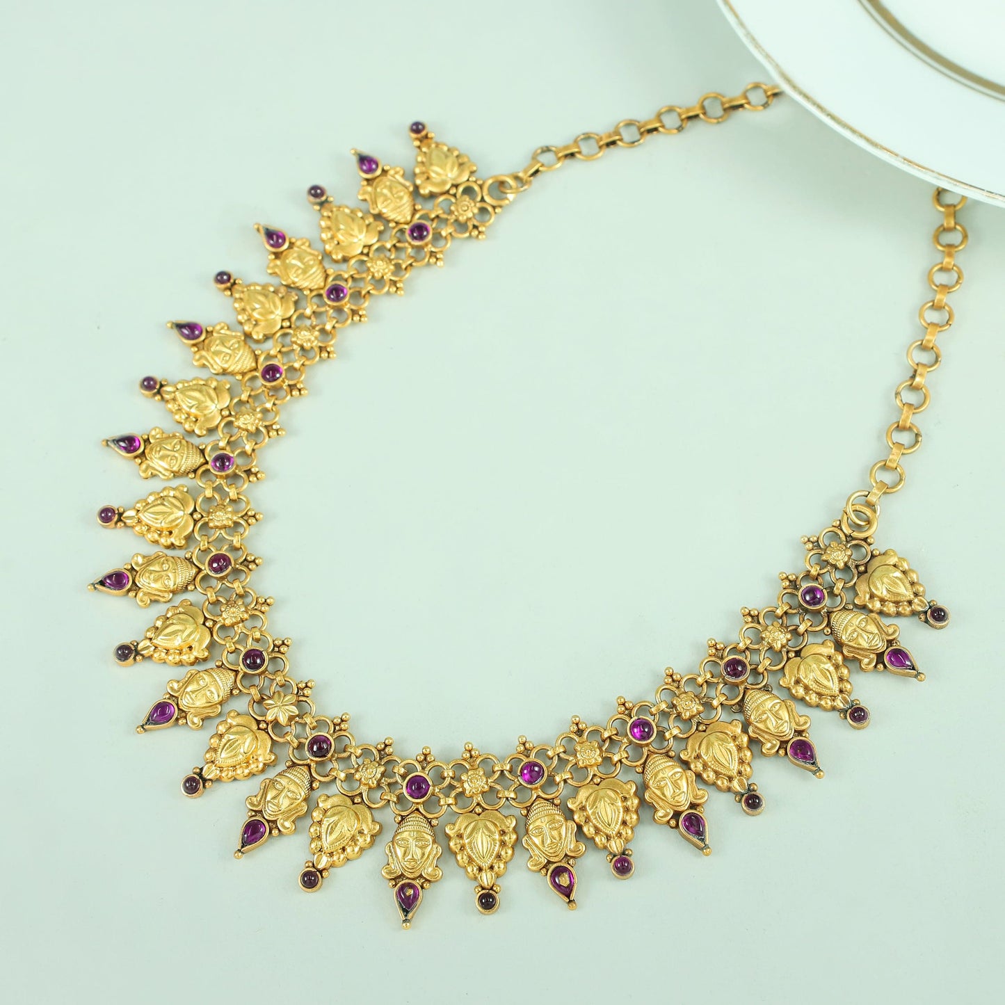 Gatha Gold Plated Pink Studded Silver Necklace