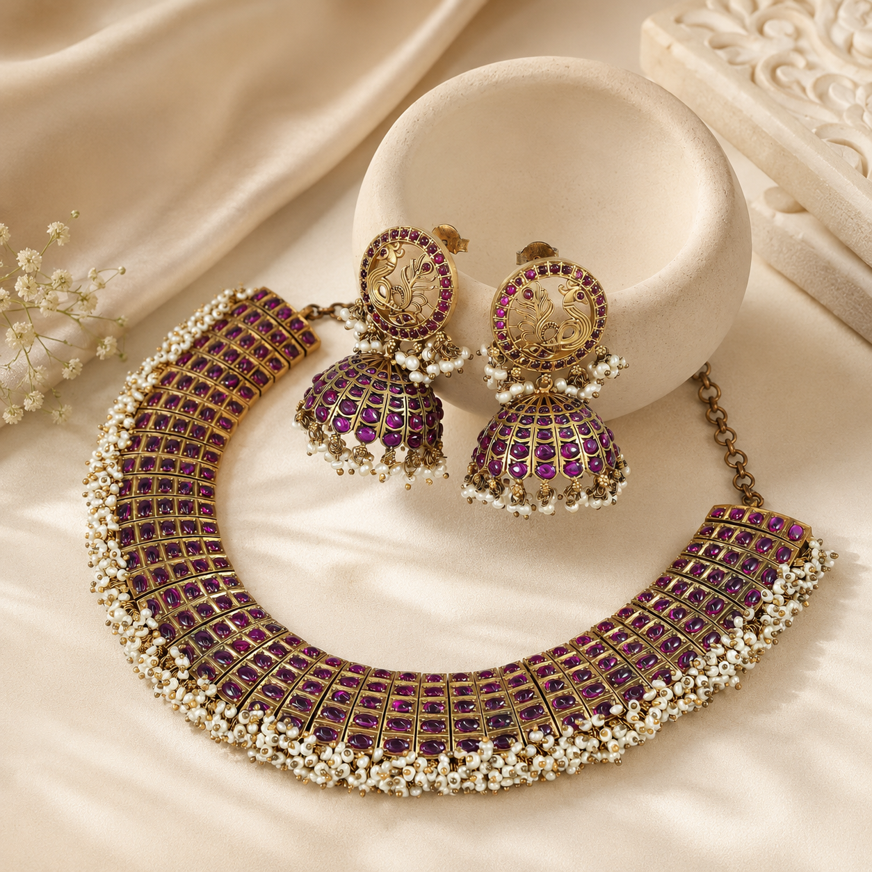 Ruhvika Pearl Silver Necklace Set