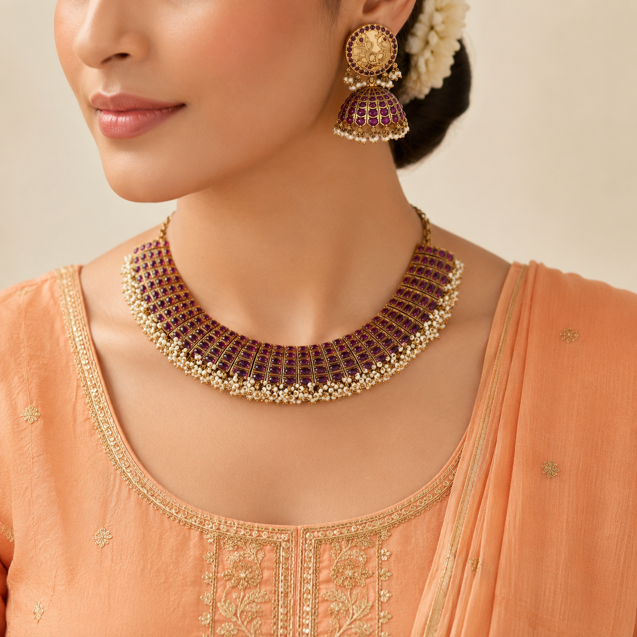 Ruhvika Pearl Silver Necklace Set