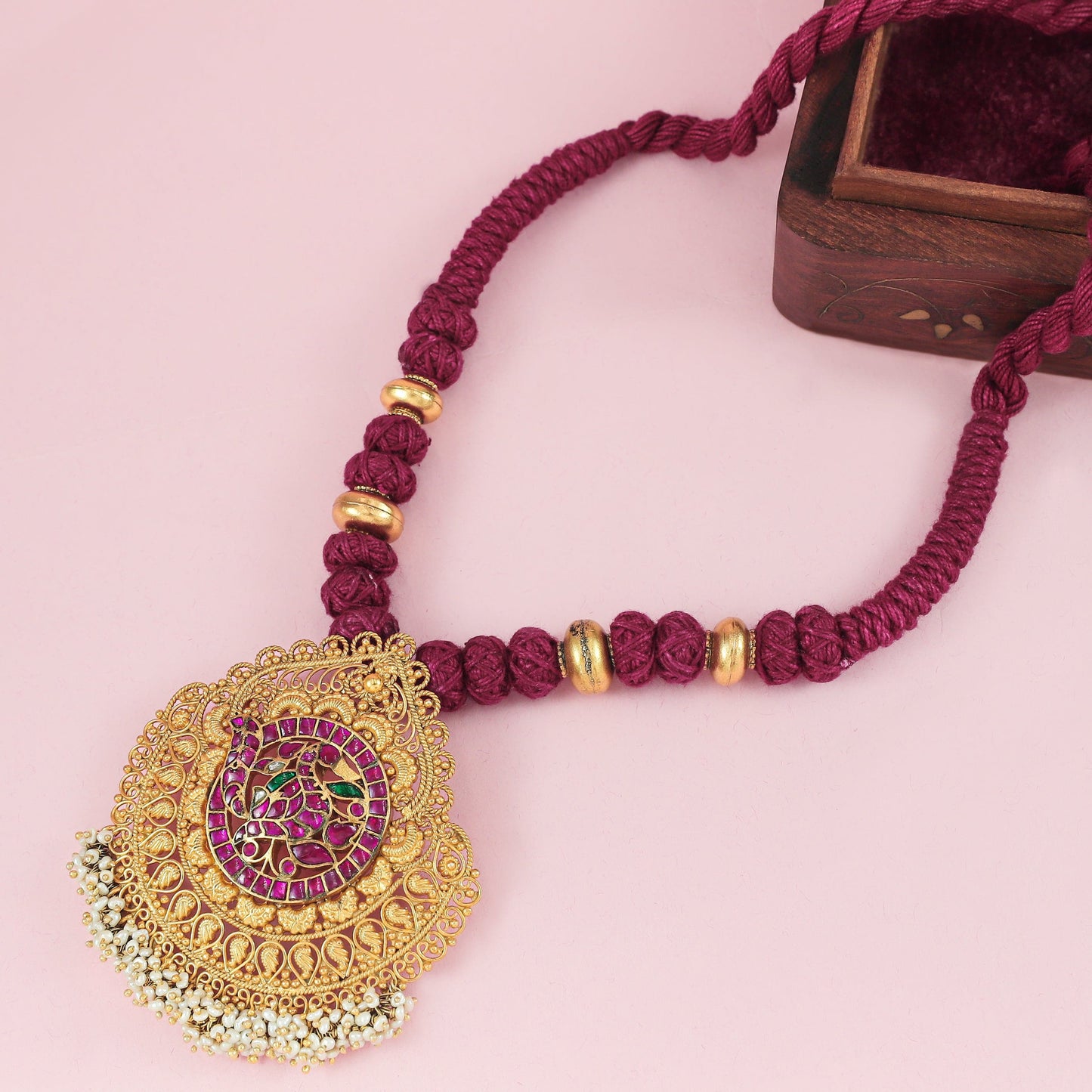 Adya Pink Gold Plated Pendant Silver Necklace