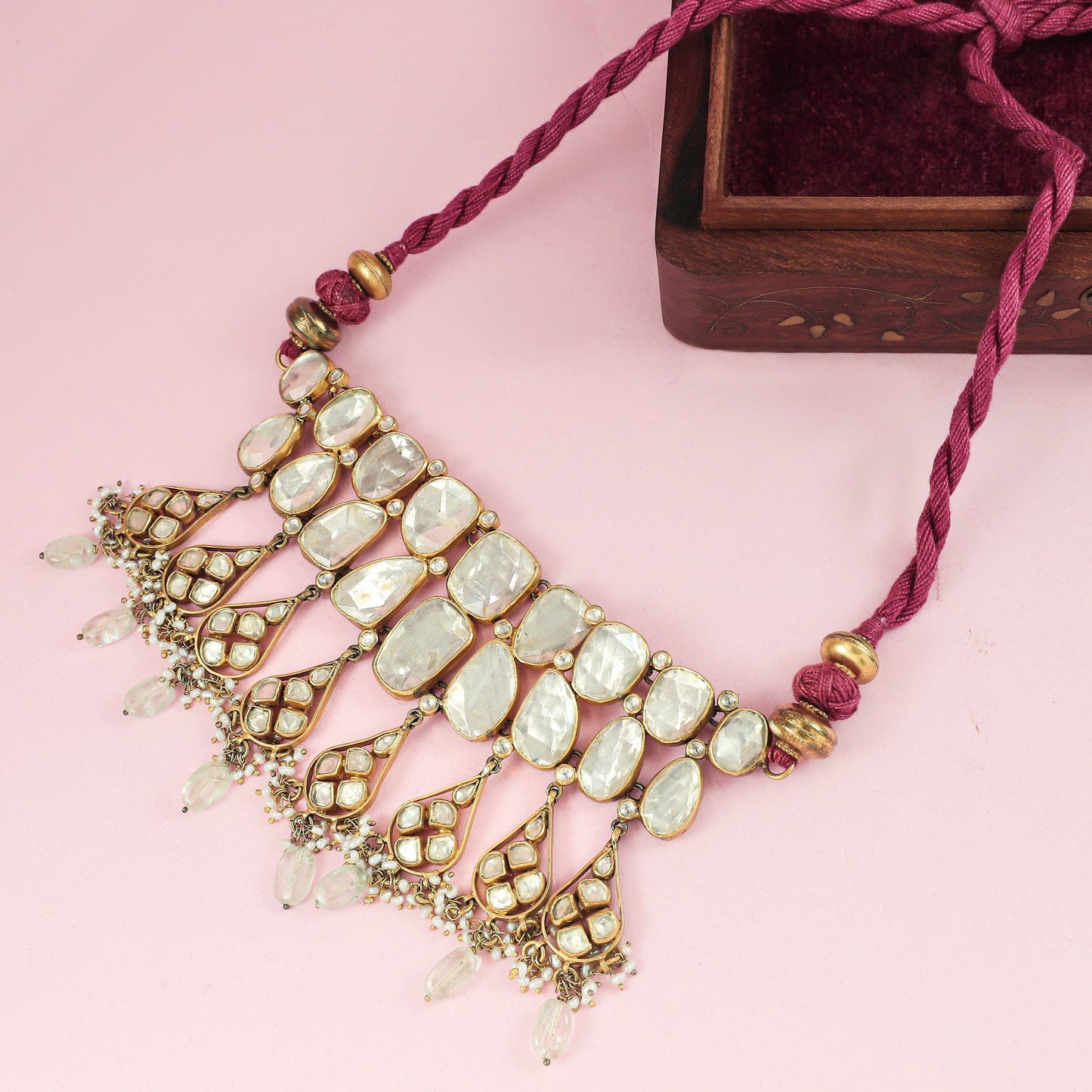 Ditya Gold Plated Kundan Silver Necklace