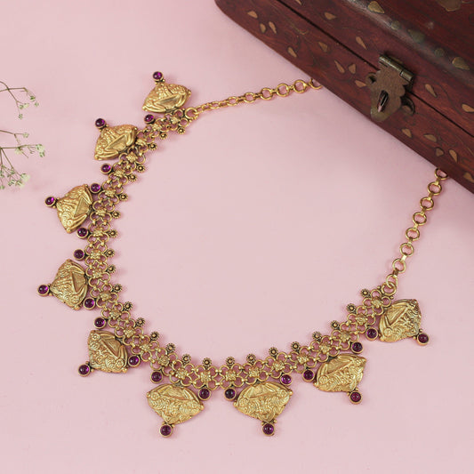 Kanishka Gold Plated Pink Studded Silver Necklace