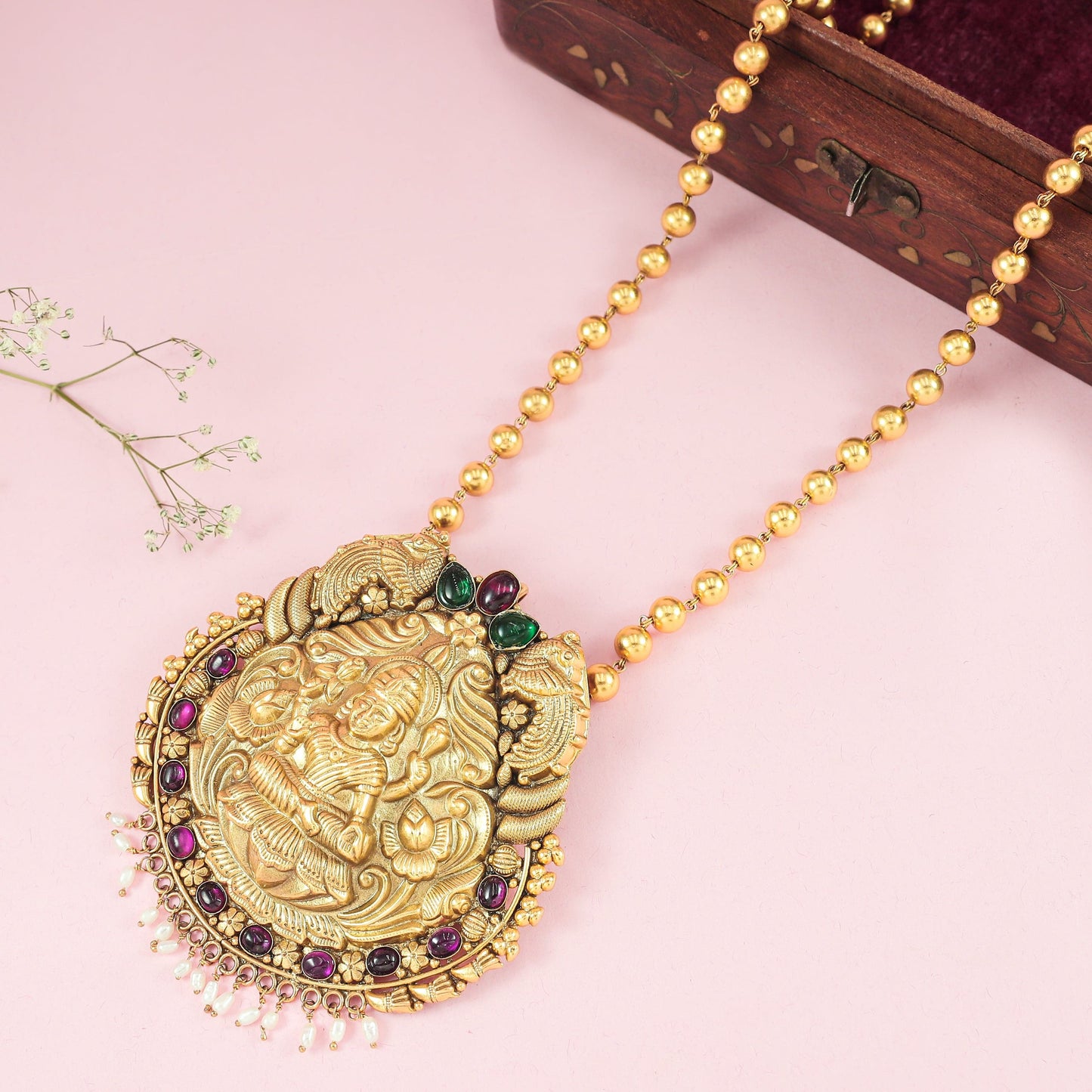 Kajal Gold Plated Silver Necklace With Deity Motif