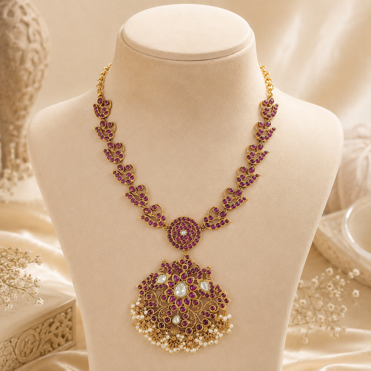Damini Intricate Kundan Silver Necklace