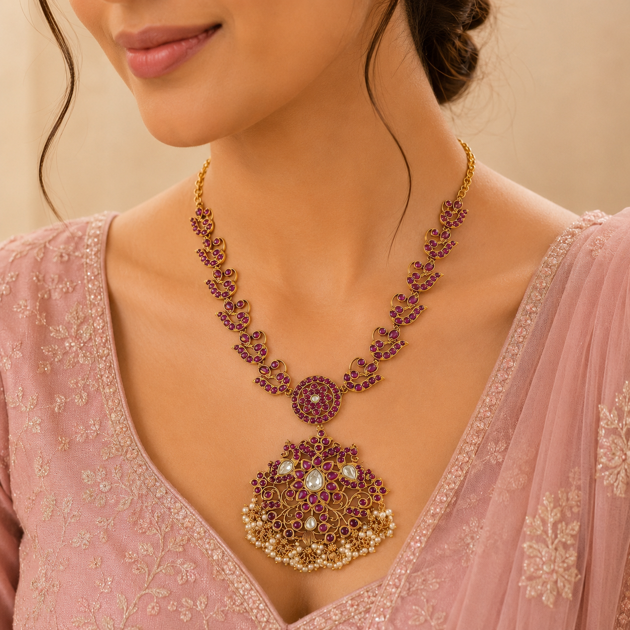Damini Intricate Kundan Silver Necklace