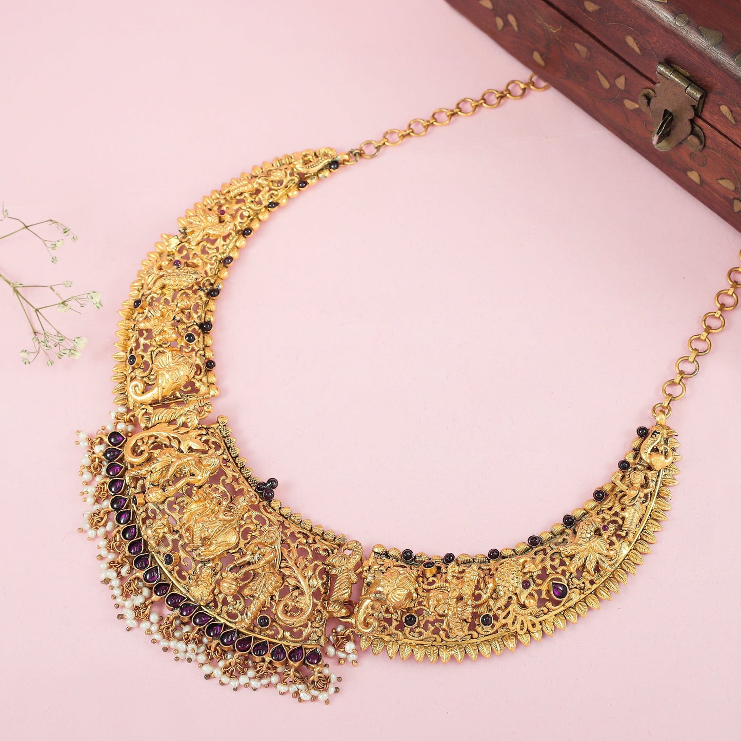 Vihari Gold Plated Silver Necklace With Deity Motif