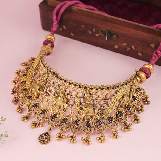 Amogh Gold Plated Silver Necklace With Deity Motif