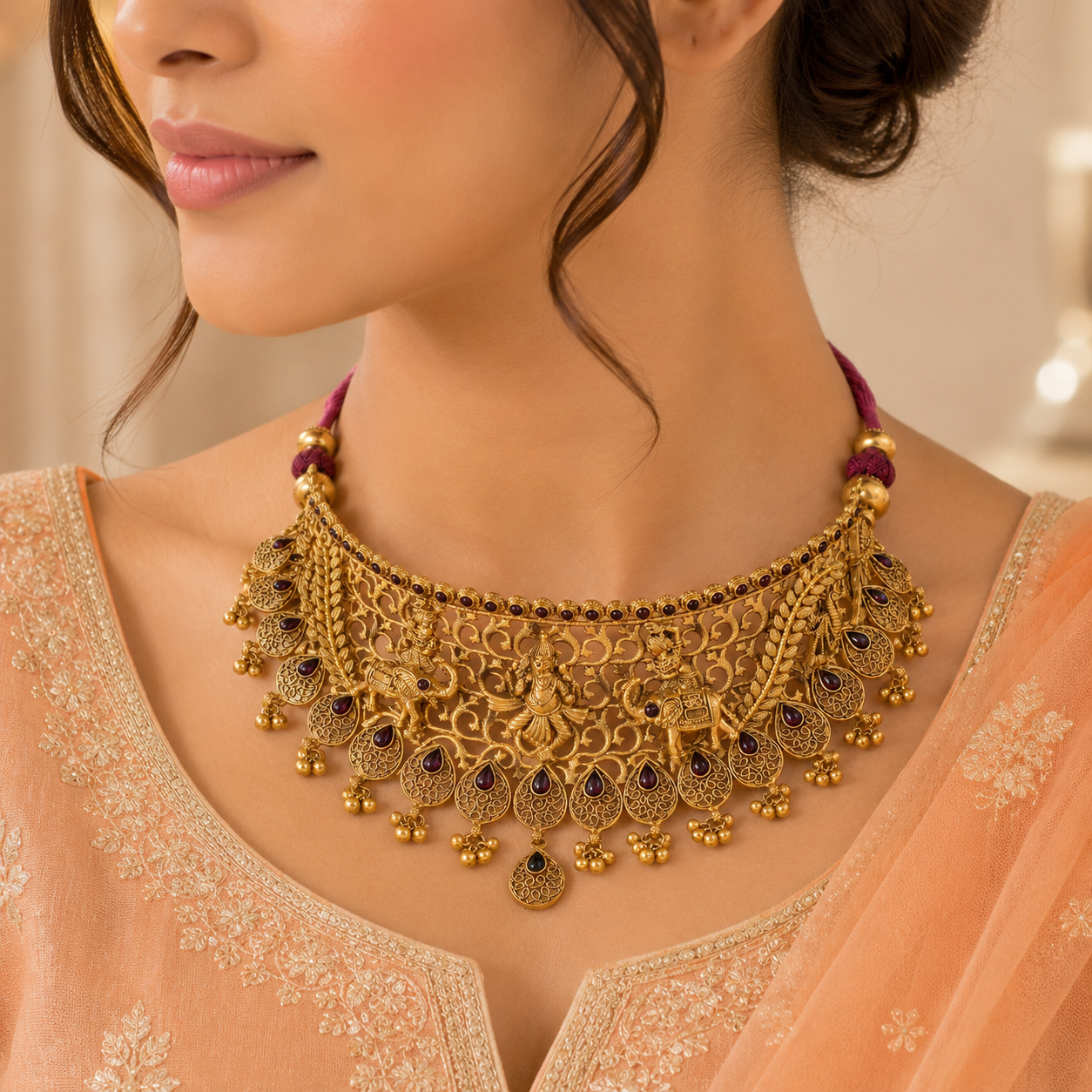 Anya Intricate Rajwadi Filigree Silver Choker