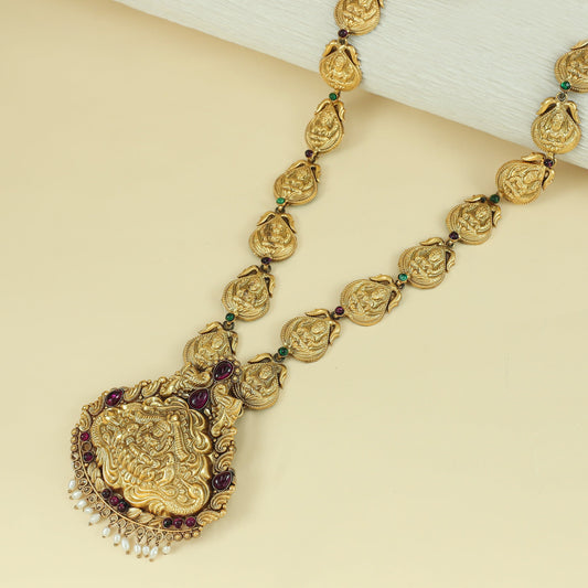 Kalpana Gold Plated Silver Necklace With Deity Motif