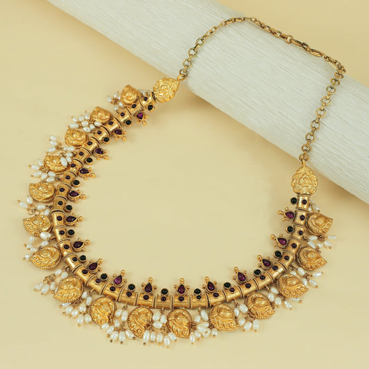 Midha Gold Plated Pink Studded Silver Necklace