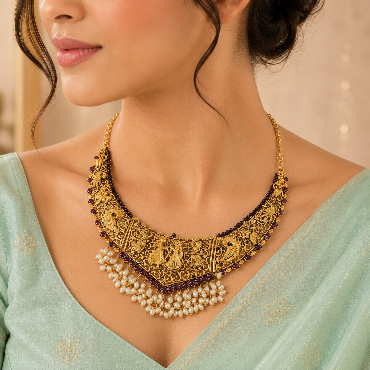 Bhavika Elegant Pearl Silver Necklace