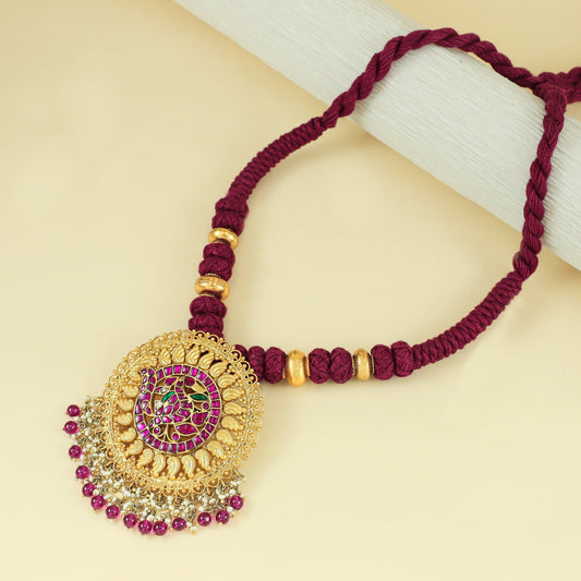 Adiya Pink Gold Plated Pendant Silver Necklace